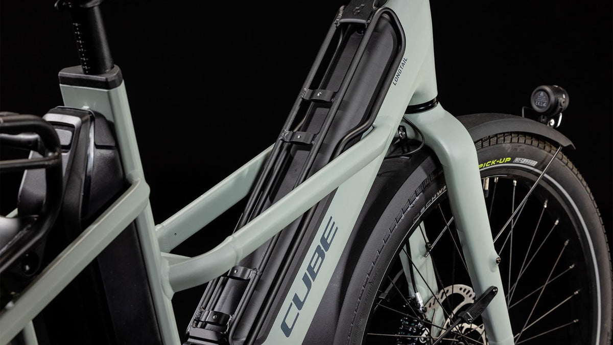 Vélo cargo électrique longtail Cube longtail hybrid sport 725 swampgrey´n´reflex