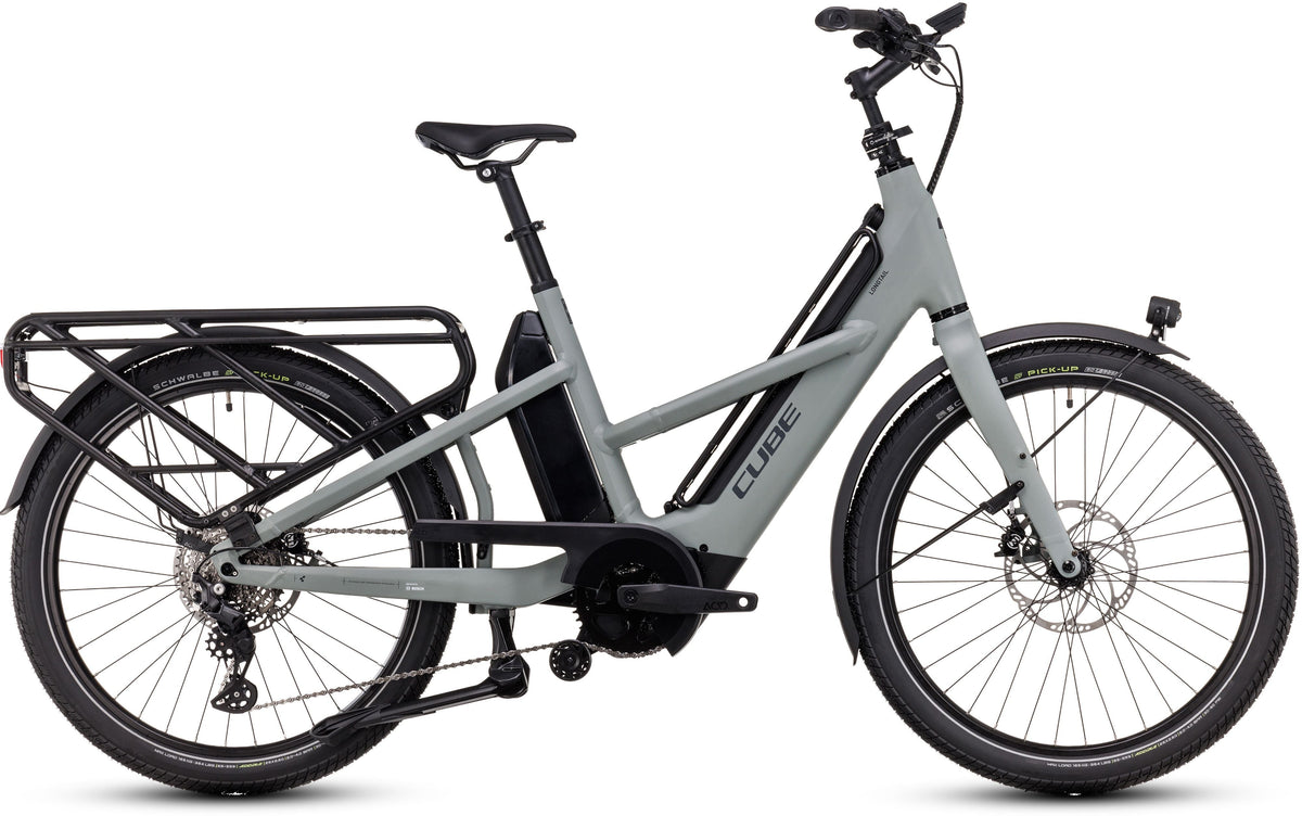 Vélo cargo électrique longtail Cube longtail hybrid sport 725 swampgrey´n´reflex